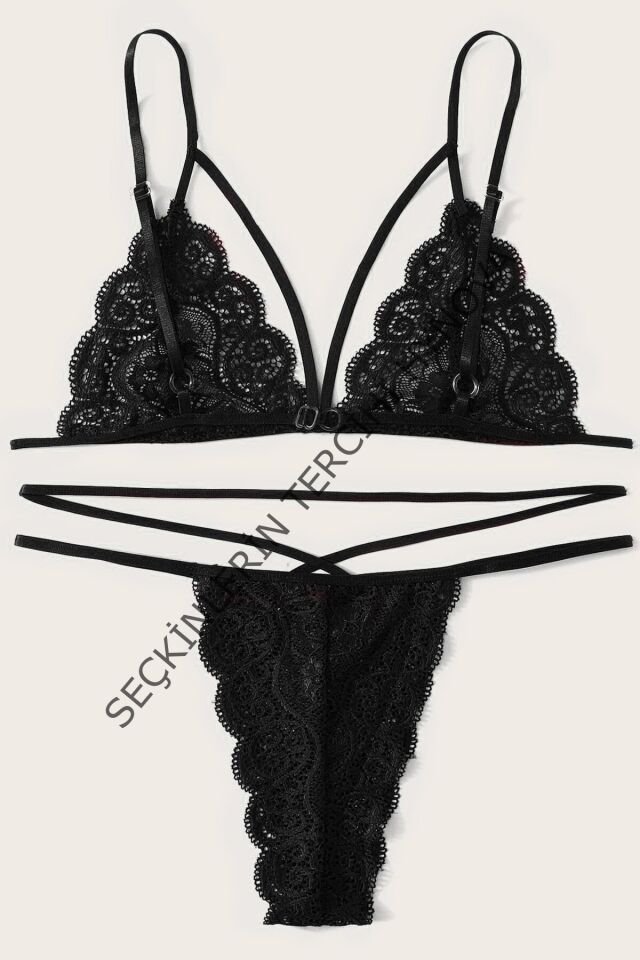 Kadın Siyah Dantel Sütyen Külot Takımı – Modern, Konforlu ve Günlük Kombinlere Uygun