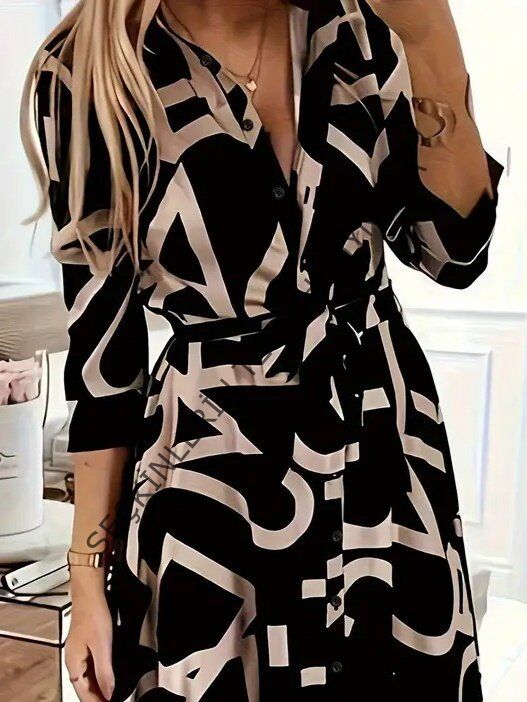 Kadın Uzun Kollu Yakalı önden Düğmeli Uzun Süprem Elbise