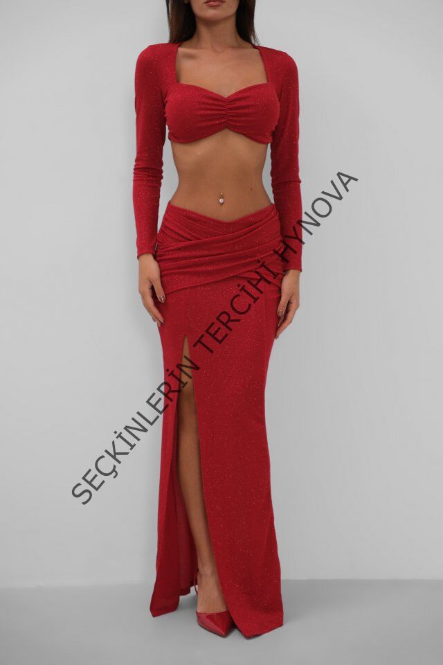 Yırtmaçlı Etek Ve Crop Bluz Takım