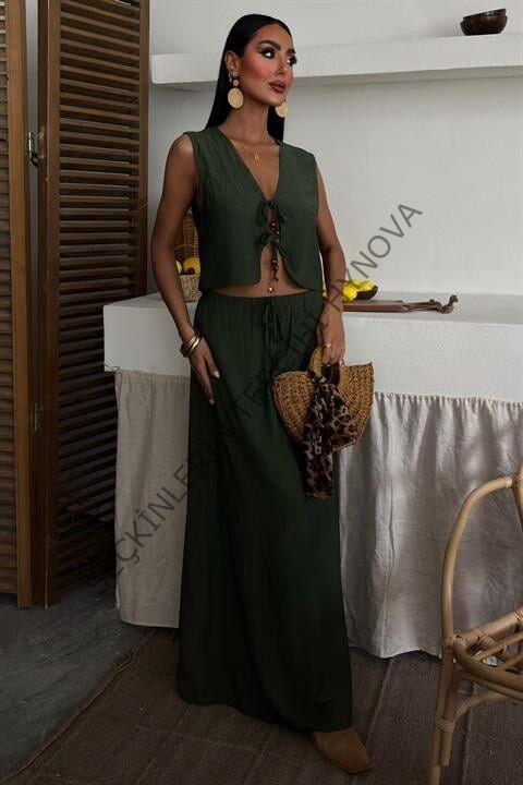 Yelek Önden Bağlamalı Uzun Etekli Takım 10192