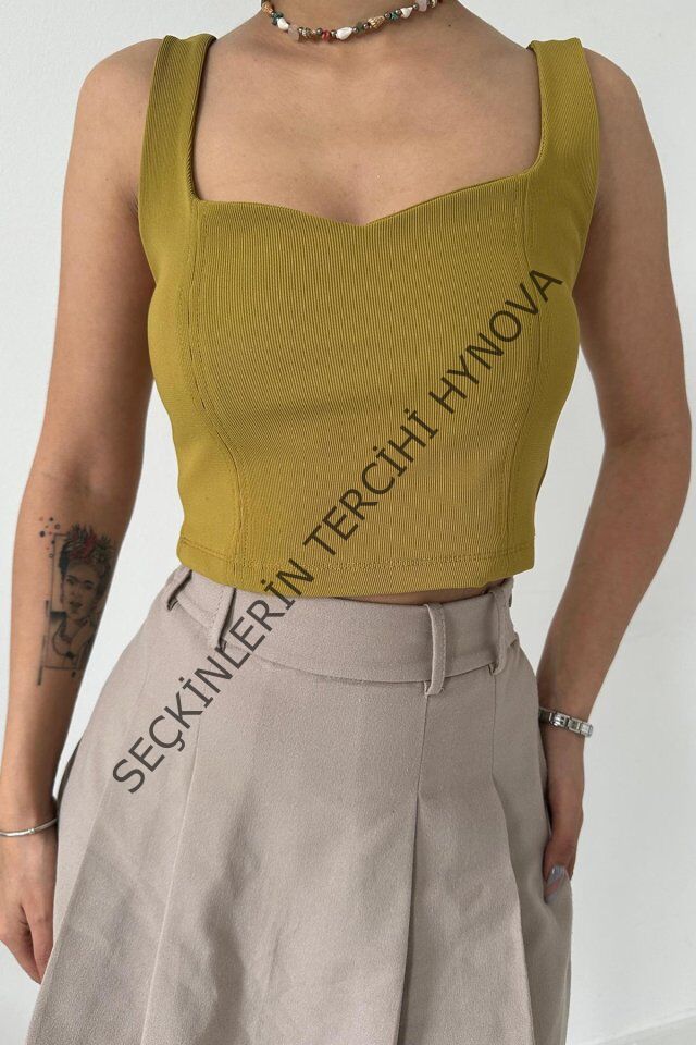 Yağ Yeşili Askılı Bluz