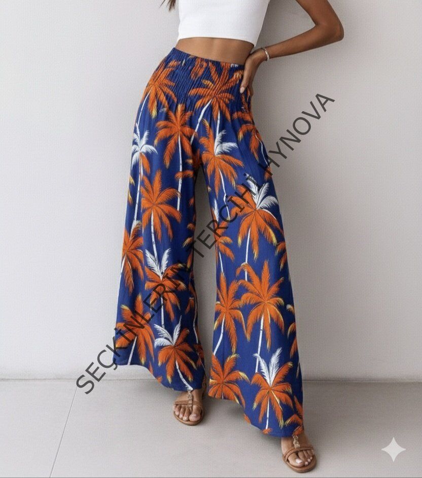 Kadın Yüksek Bel Lastikli Desenli Süprem Pantolon