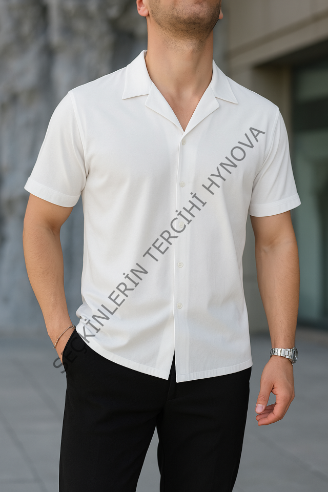 İki İplik Kumaş  Gömlek - Beyaz