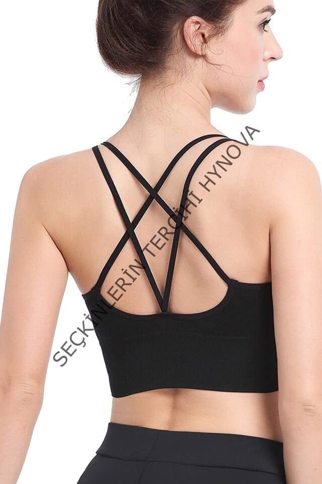 Kadın Siyah Çarpraz İpli Spor Büstiyer – Modern ve Şık Tasarım