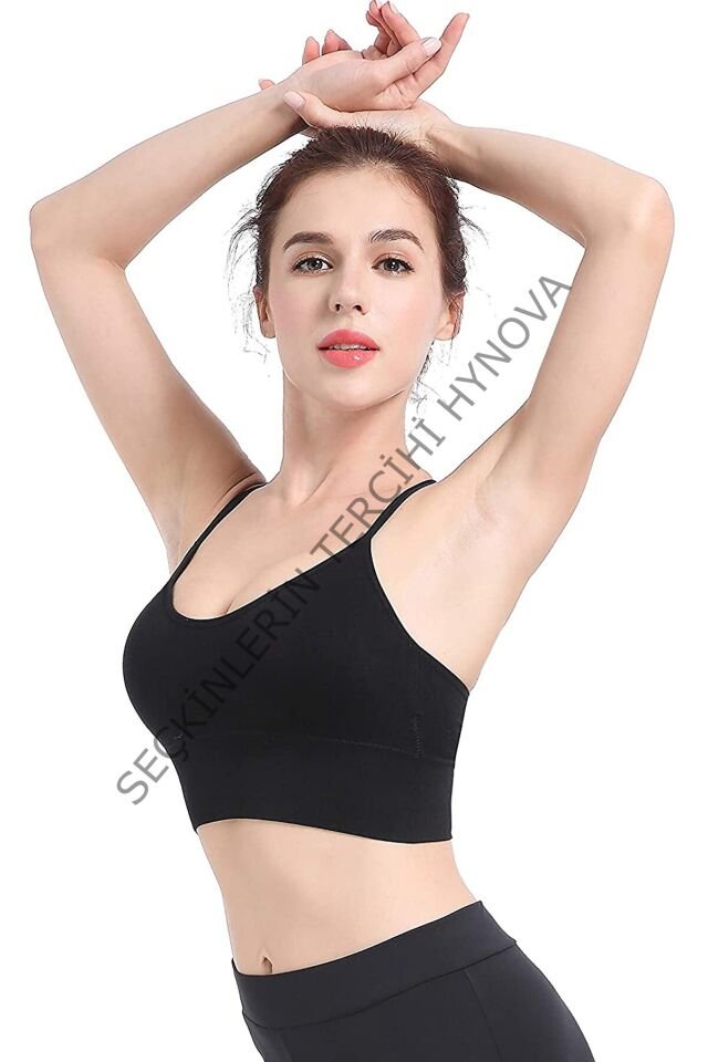 Kadın Siyah Çarpraz İpli Spor Büstiyer – Modern ve Şık Tasarım