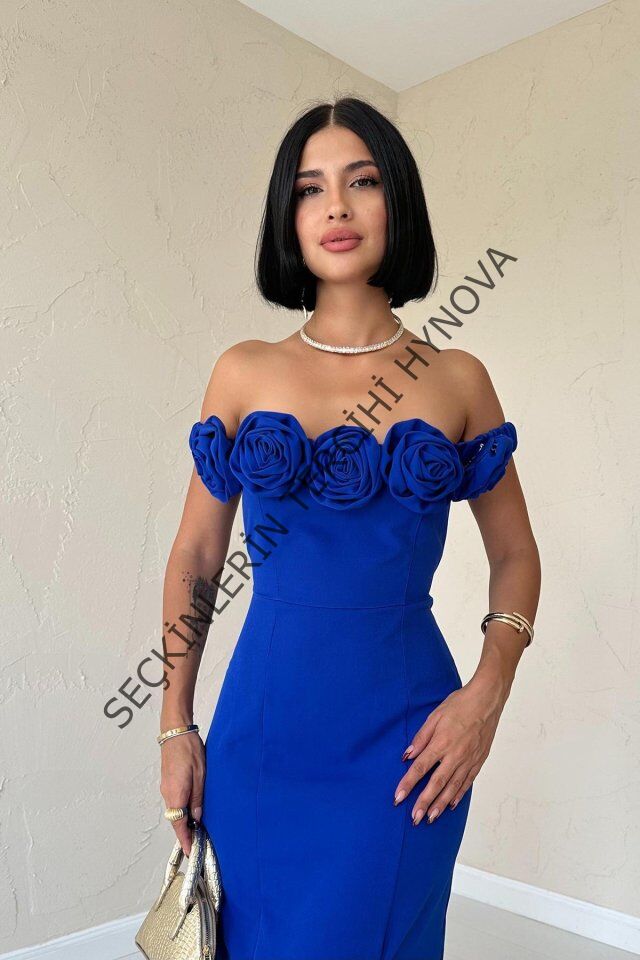 Saks Madonna Yaka Güllü Elbise