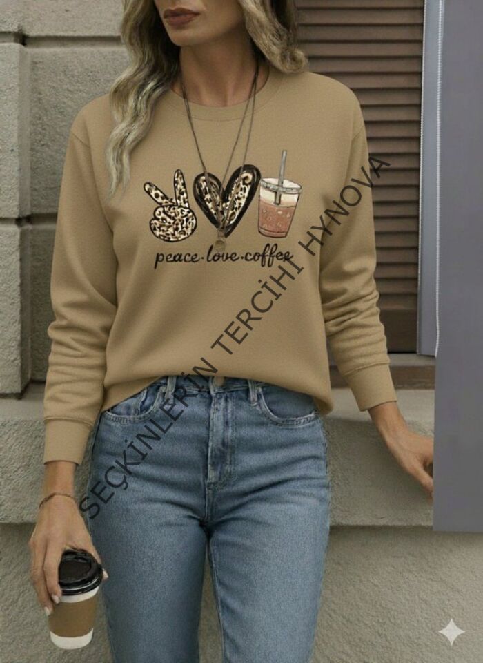 Kadın Uzun Kollu Bisiklet Yaka Kalp Desenli Viskon Iki Iplik Bluz