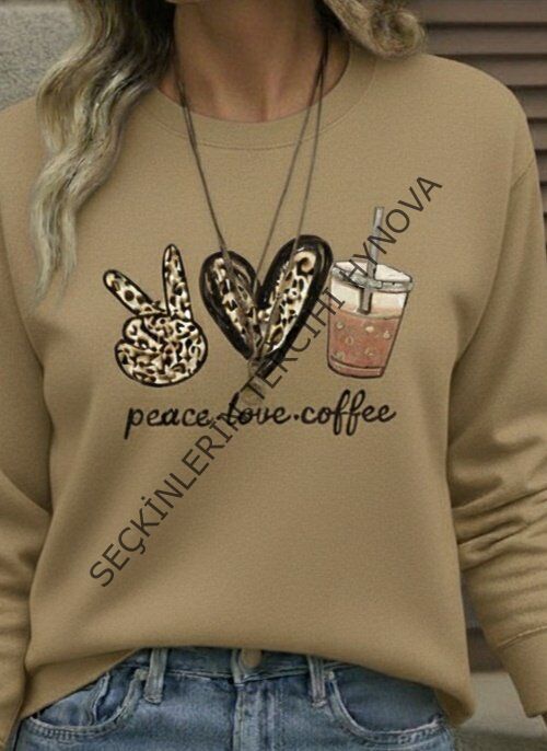 Kadın Uzun Kollu Bisiklet Yaka Kalp Desenli Viskon Iki Iplik Bluz