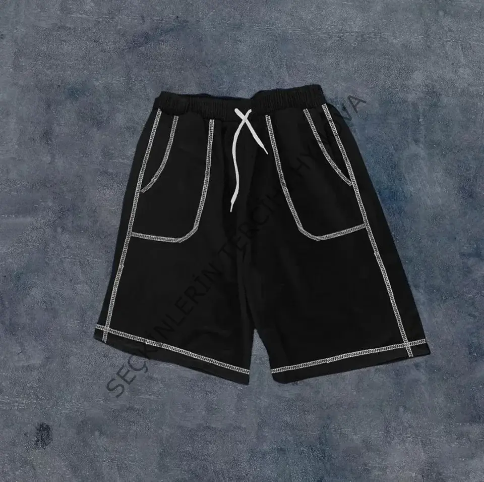 Unisex Dikişli Cepli Oversize Şort - Siyah