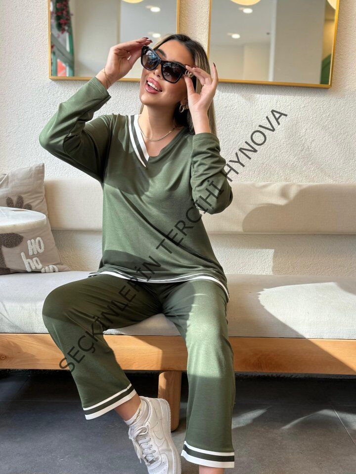 Kadın Uzun Kollu Ribana Detay Viskon Iki Iplik Ikili Takım