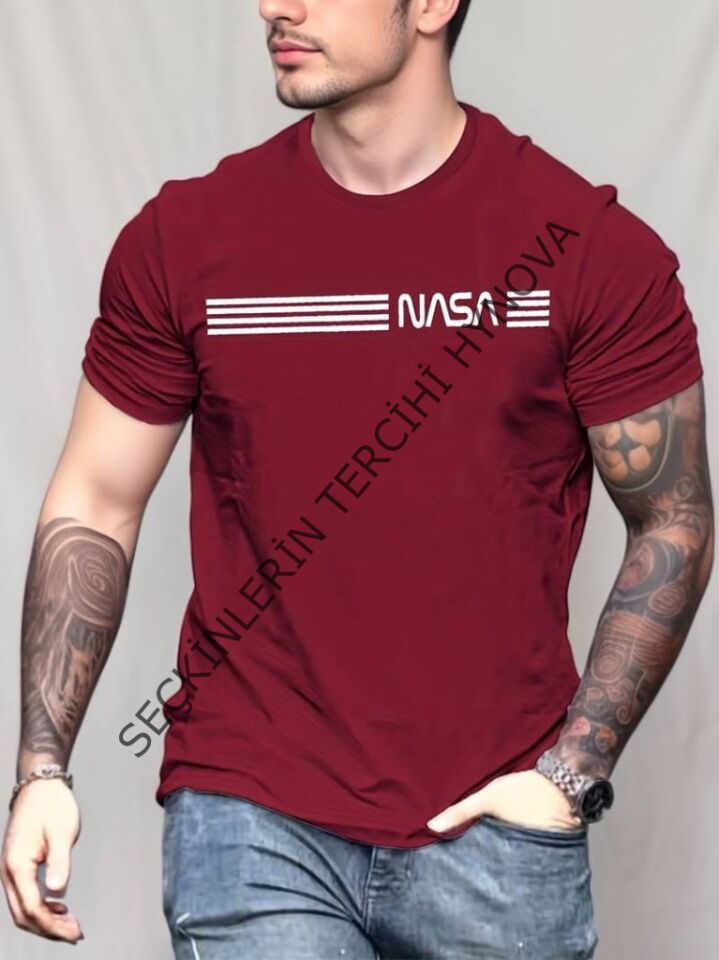 Erkek Kısa Kollu Nasa Baskı Basic Erkek T-shirt