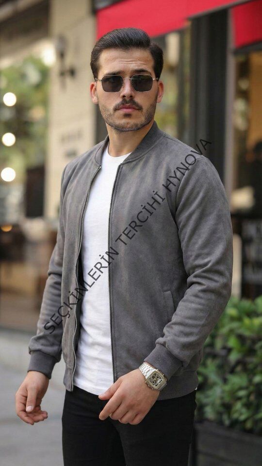 Erkek Scuba Süet Kumaş Bomber Hırka