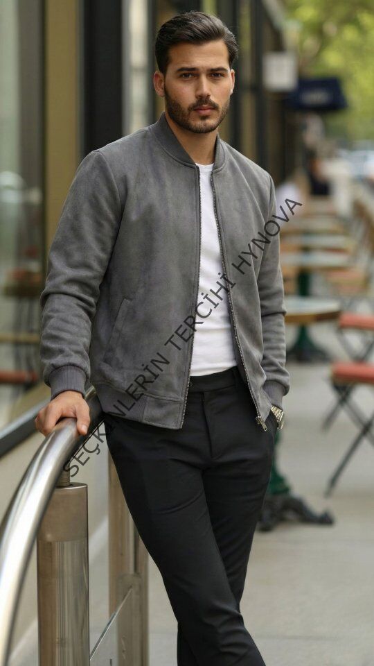Erkek Scuba Süet Kumaş Bomber Hırka