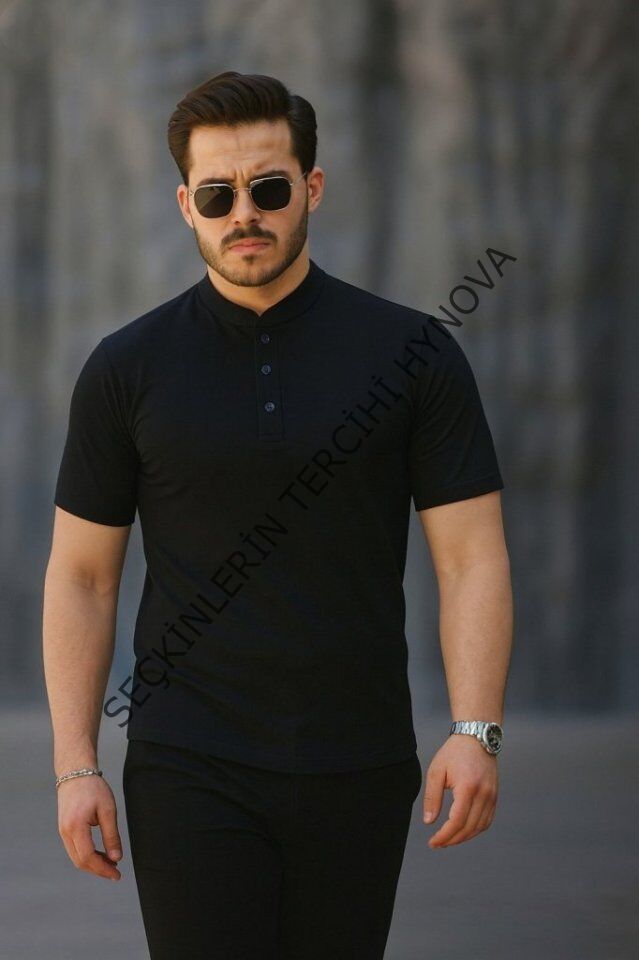 Kadın Kısa Kollu Hakim Yaka önü Düğmeli Viskon Tişört