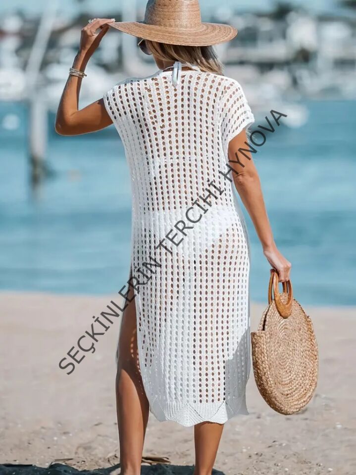 Kadın V Yaka Yanı Derin Yırtmaçlı Mi Boy Triko Elbise