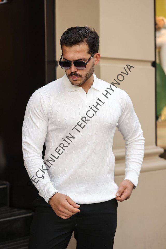 Erkek Saç örgü Desen Uzun Kollu Triko