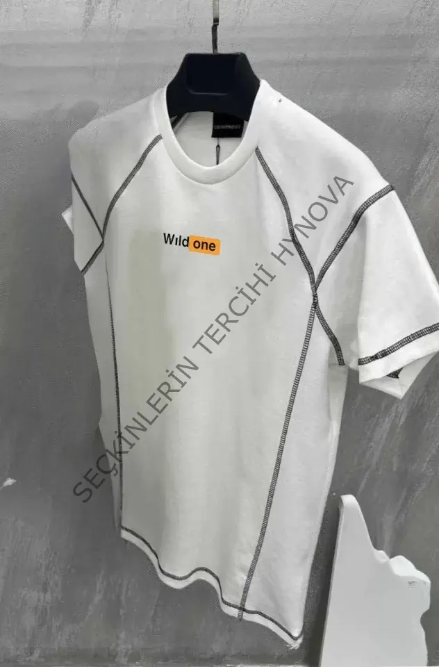 Unisex Dikişli Baskılı Oversize T-Shirt - Beyaz