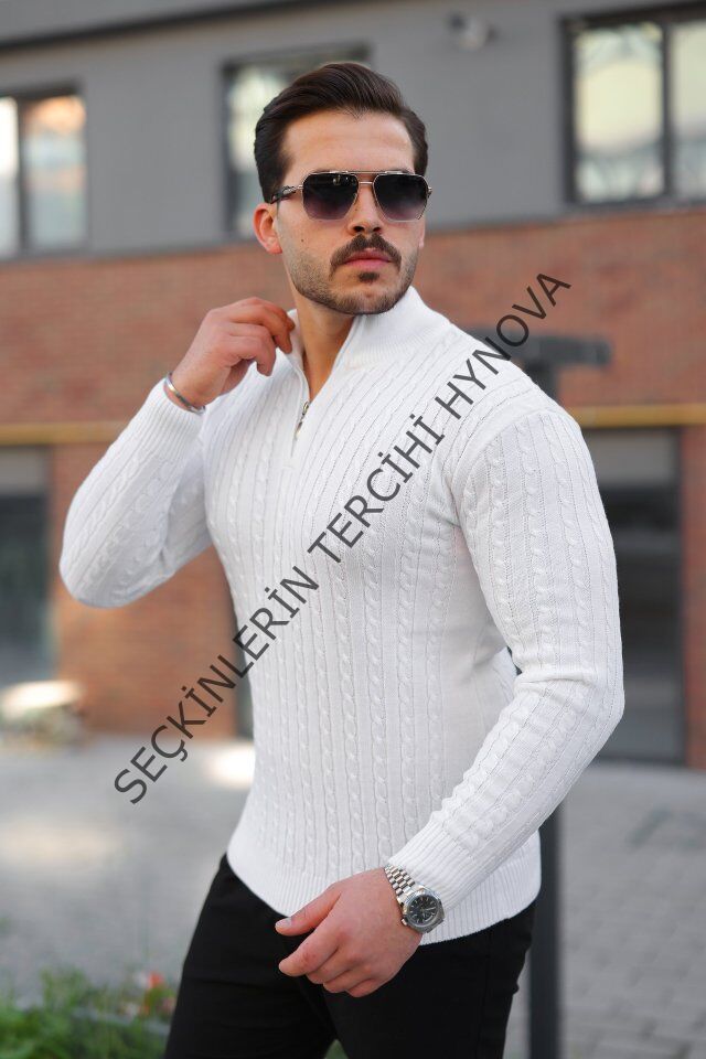 Erkek Örgü Desen Zip Yaka Triko