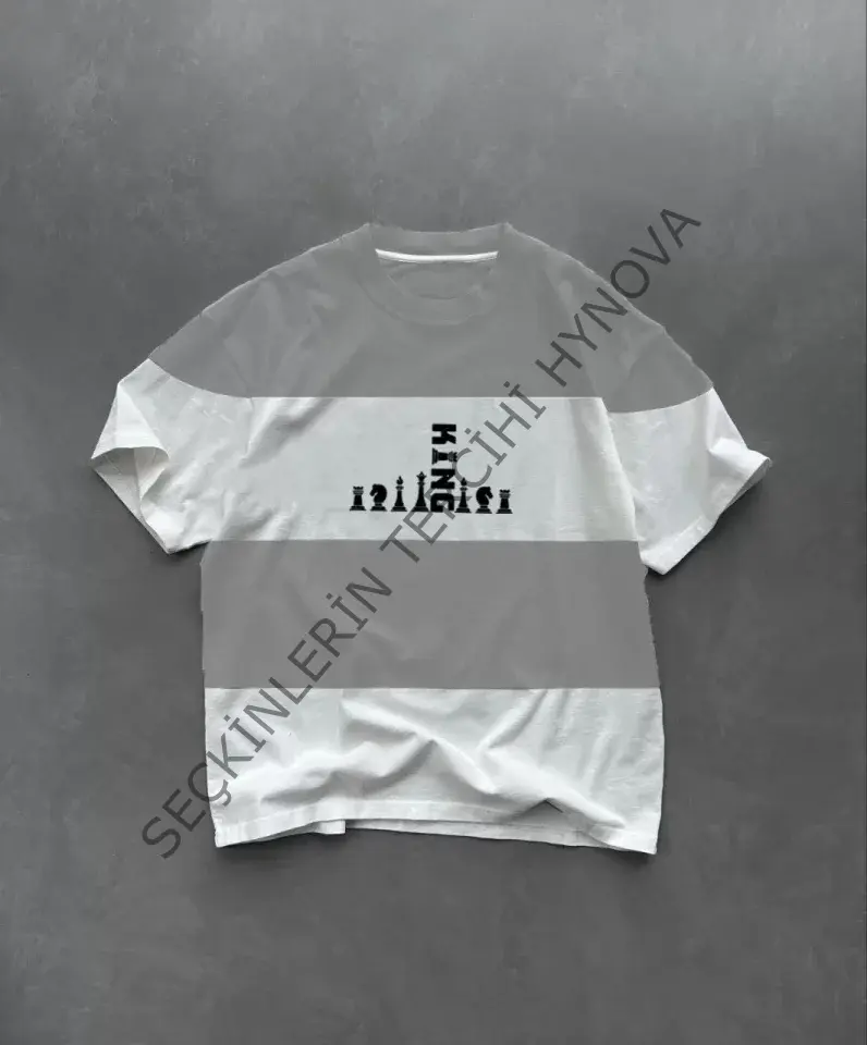 Unisex Bisiklet Yaka Baskılı Parçalı Oversize T-Shirt - Gri