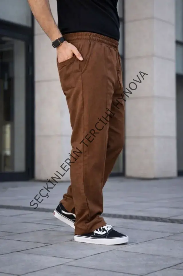 Erkek Keten Cepli Çıma Dikişli Jogger Buggy Pantalon Rahat Kalıp - Kahverengi