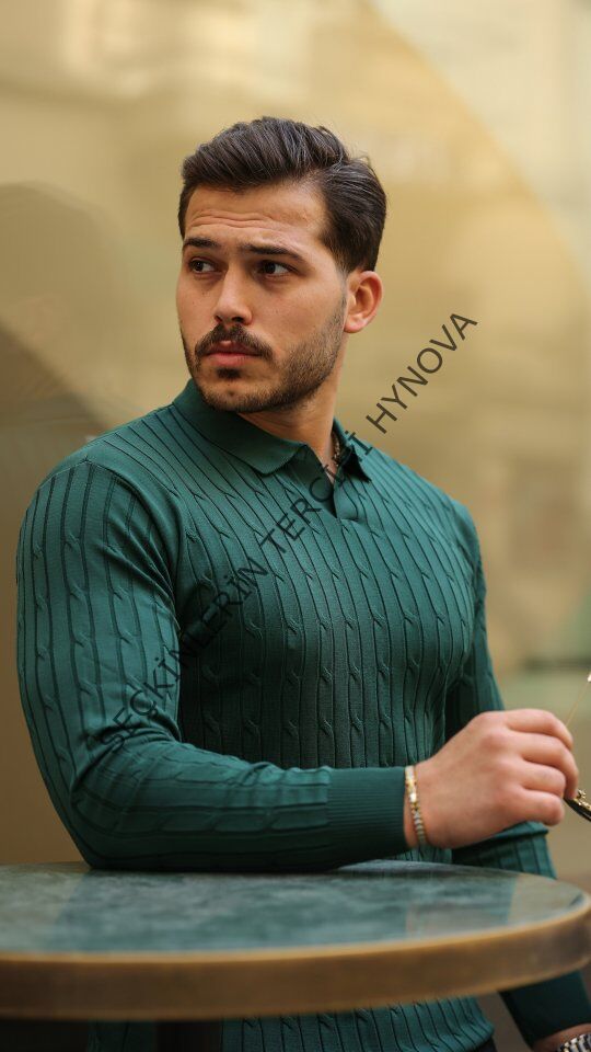 Erkek Saç örgü Desen Uzun Kollu Triko