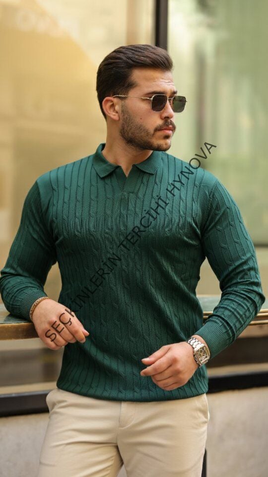 Erkek Saç örgü Desen Uzun Kollu Triko