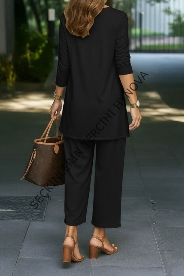 Kadın Uzun Kollu önü Açık Modal Ceket Kolsuz Viskon Iki Iplik Bluz Ve Pantolon üçlü Takım