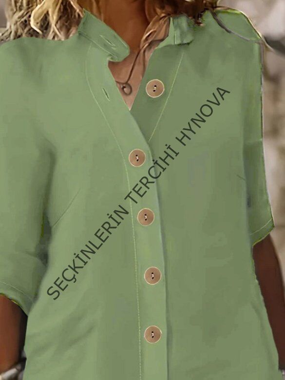 Kadın Kısa Kollu Hakim Yaka önden Düğmeli Kısa Müslim Elbise