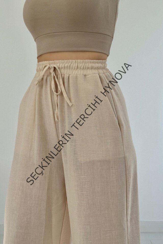 Bej Keten Pantolon