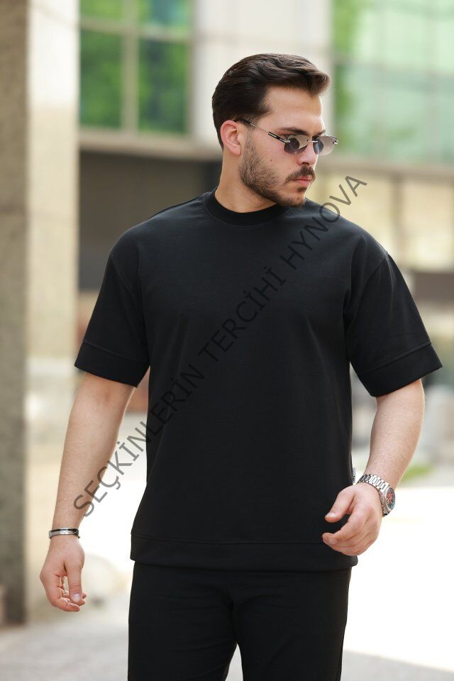 Erkek Basic Oversize Double Face Kumaş Kısa Kollu Tshirt