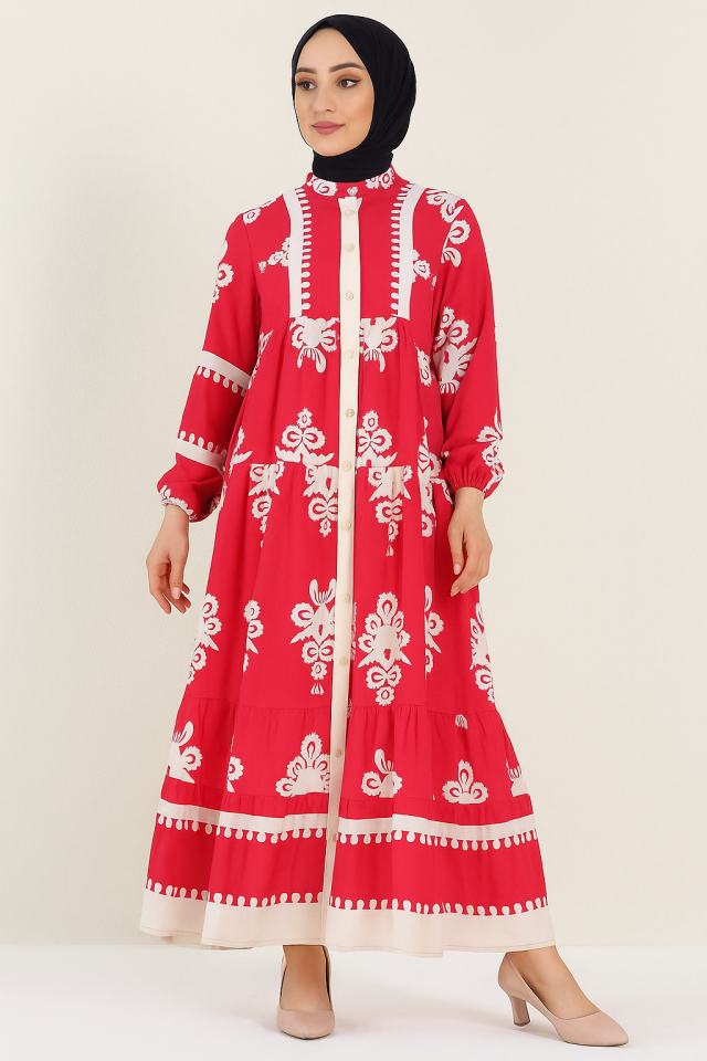 Viskon Kumaş Desenli Tesettür & özel gün- Günlük Elbise – Şık ve Rahat Kadın Elbisesi