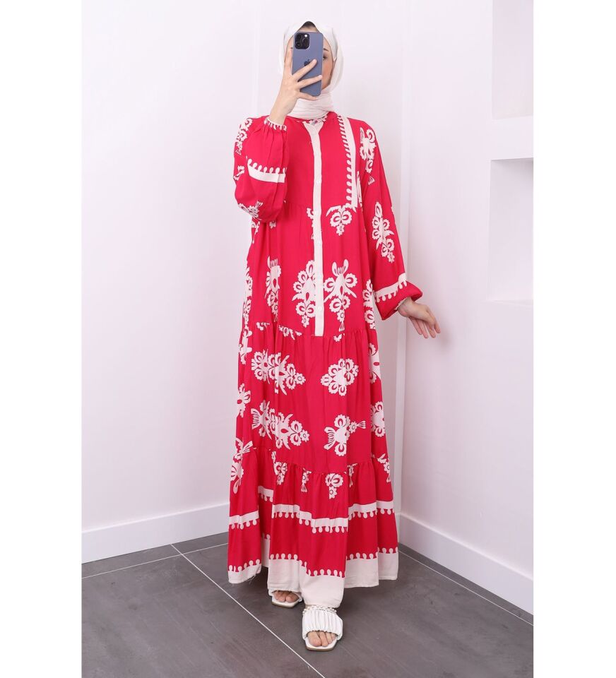 Viskon Kumaş Desenli Tesettür & özel gün- Günlük Elbise – Şık ve Rahat Kadın Elbisesi