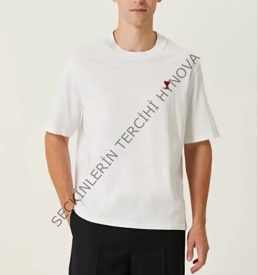 Unisex Bisiklet Yaka Baskılı Oversize T-Shirt - Beyaz