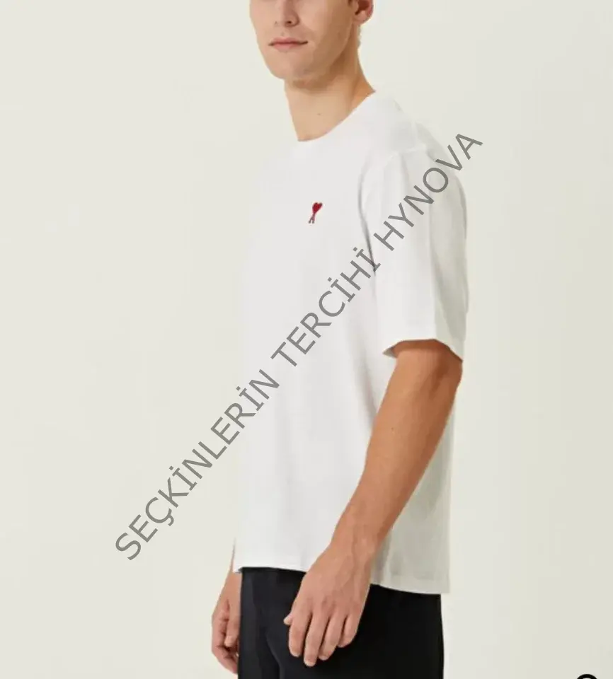 Unisex Bisiklet Yaka Baskılı Oversize T-Shirt - Beyaz