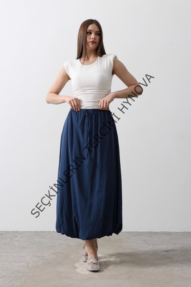 Beli Bağlamalı Balon Etek - İndigo