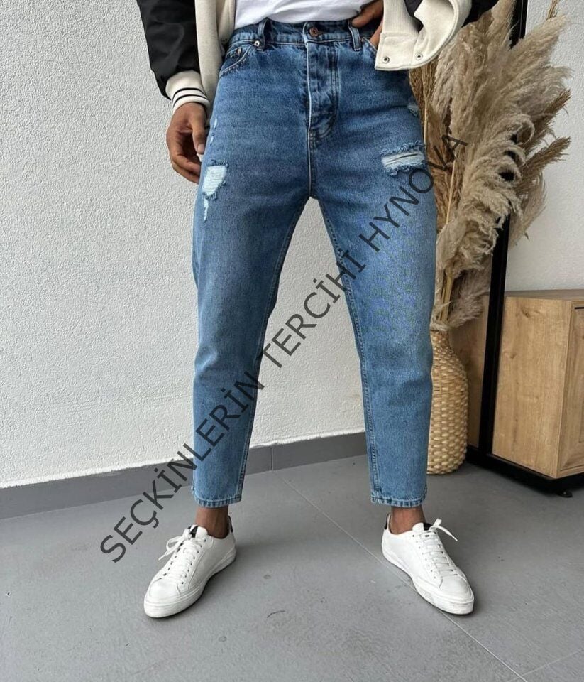 Erkek Cep Yırtık Detaylı Mom Jean