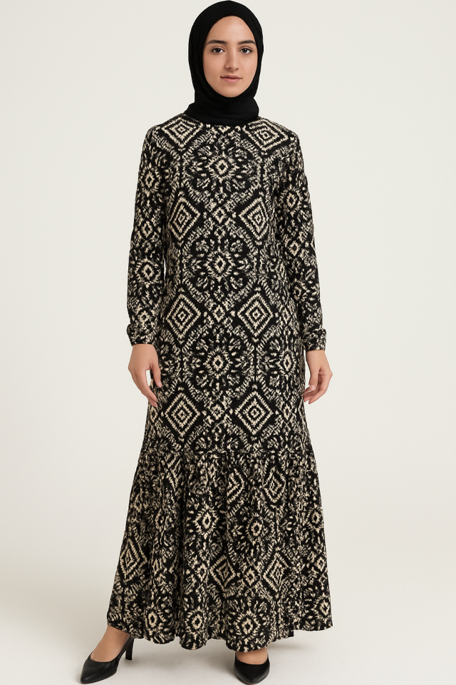 Örme Kumaş Desenli Tesettür & Günlük Kadın Elbisesi – Şık ve Rahat Tasarım