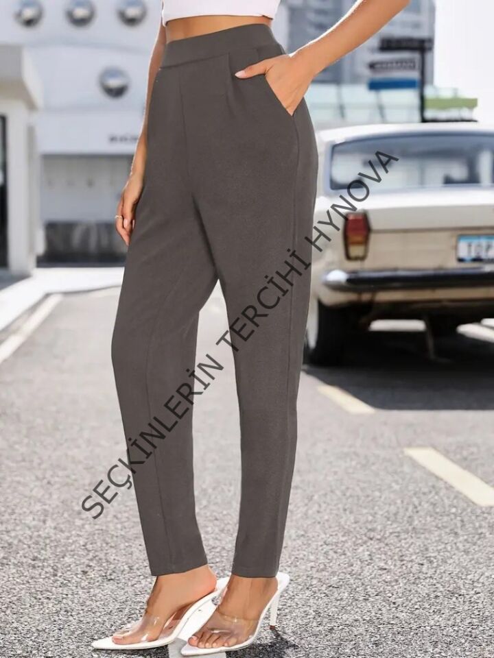 Kadın Yüksek Bel Cepli Rahat Kesim Ithal Krep Pantolon