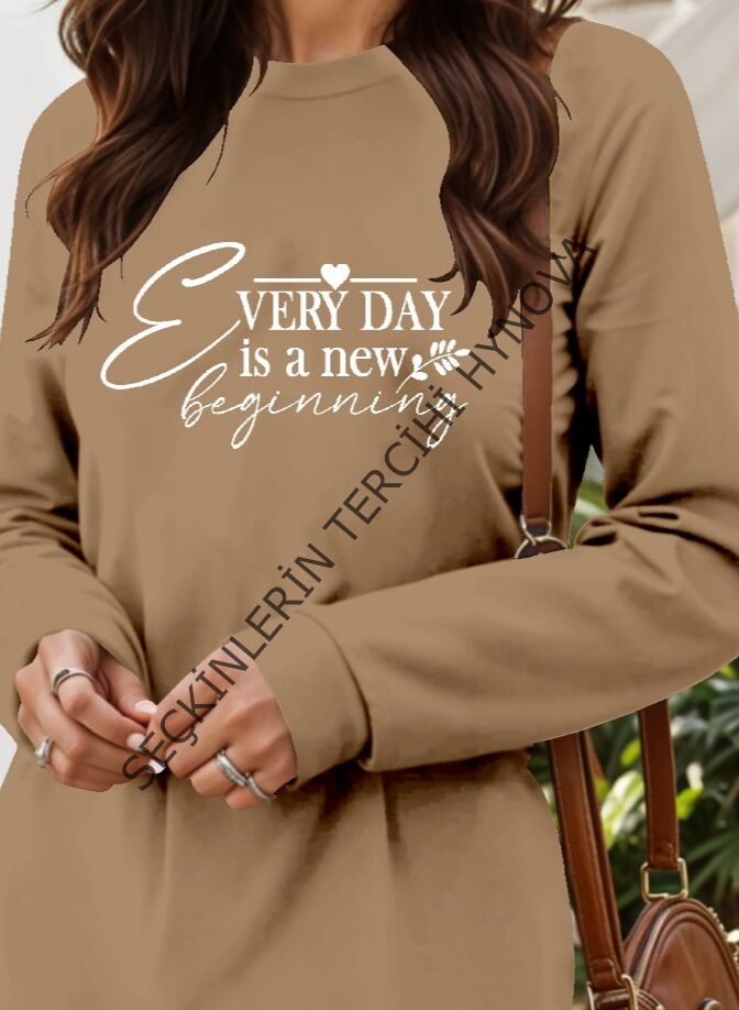 Kadın Uzun Kollu Bisiklet Yaka Kısa Viskon Iki Iplik Elbise