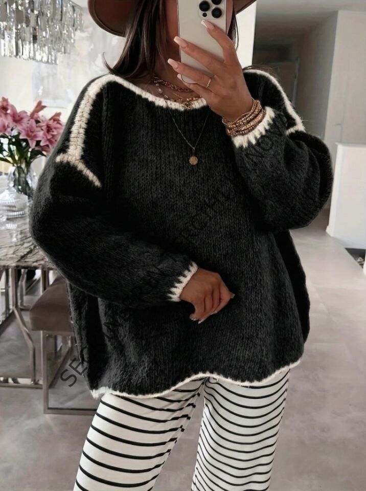 Kadın Uzun Kollu Kayık Yaka Triko Bluz