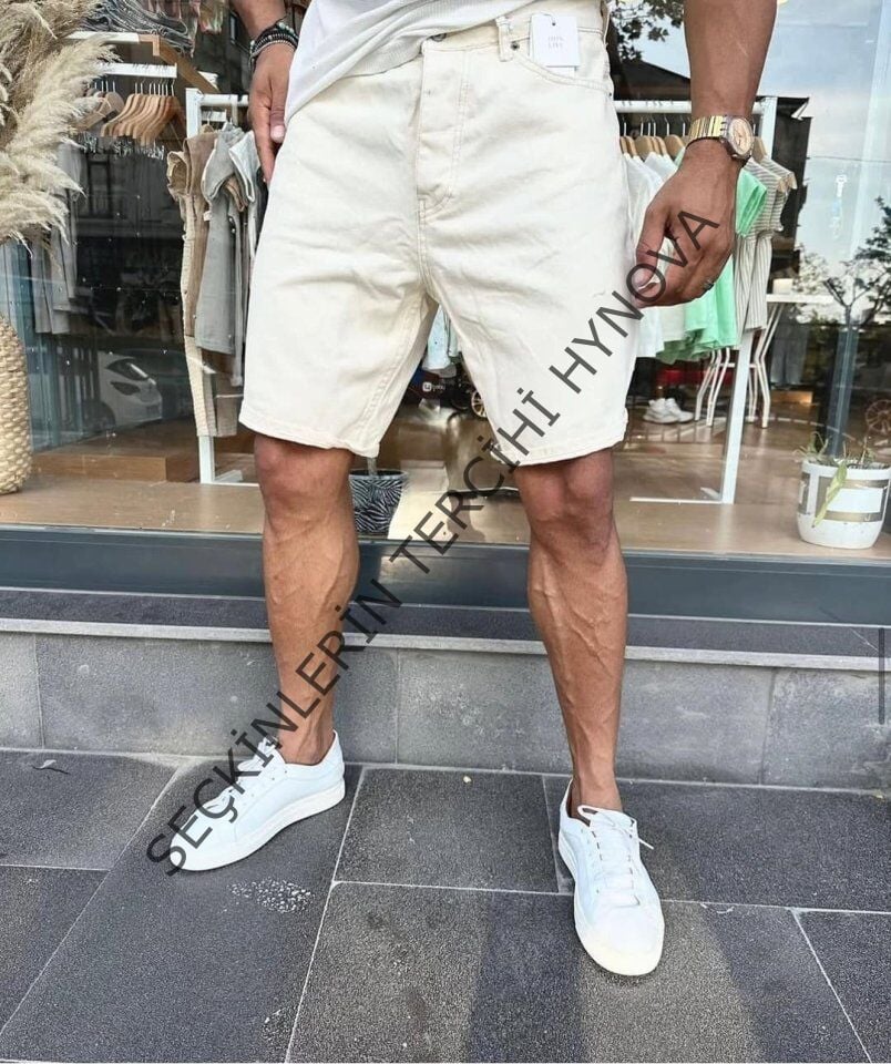 Erkek Beyaz Mom Kalıp Kot Şort