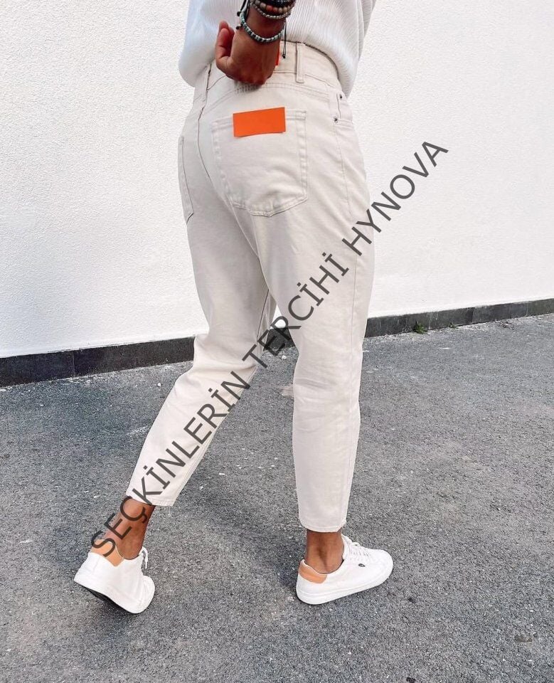Erkek Açık Krem Yırtık Detaylı Boyfriend Jean