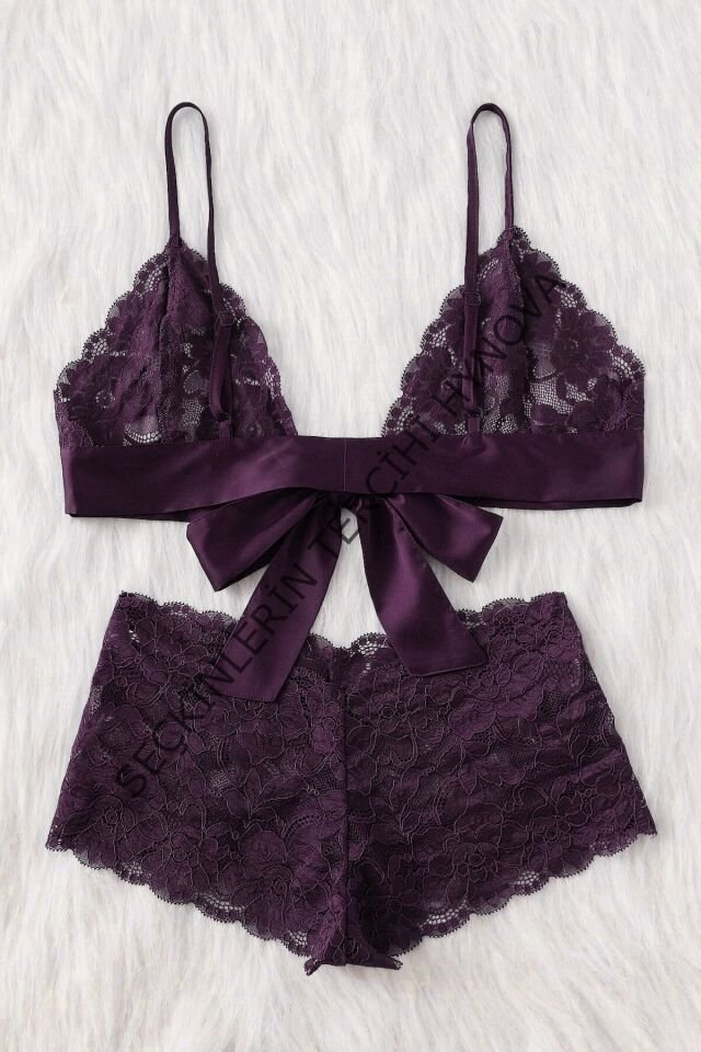 Kadın Mor Dantelli & Kurdelalı Sütyen Külot Takımı – Modern, Konforlu ve Günlük Kombinlere Uygun