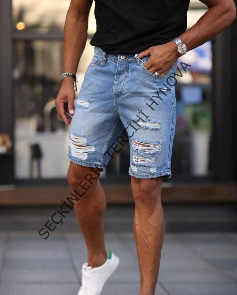 Erkek Mavi Boyfriend Detaylı Şort 