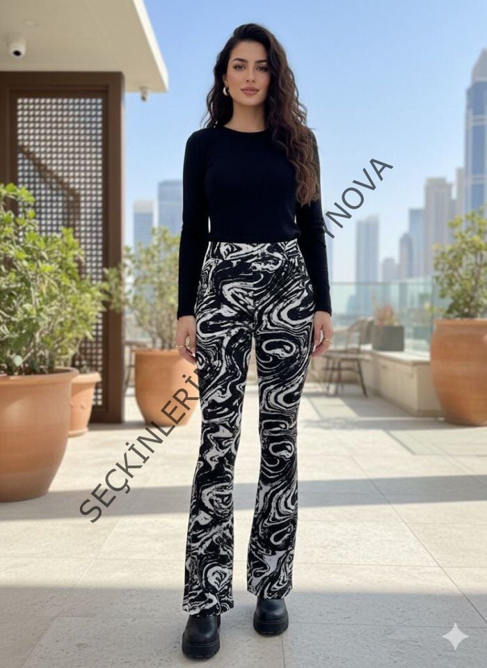 Kadın Yüksek Bel Krep Kumaş Bol Paça Pantolon