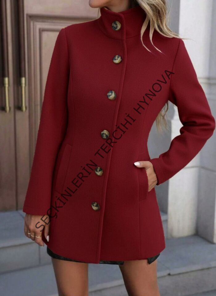Kadın Uzun Kollu Yakalı önden Düğmeli Astarsız Ithal Kaşe Kaban