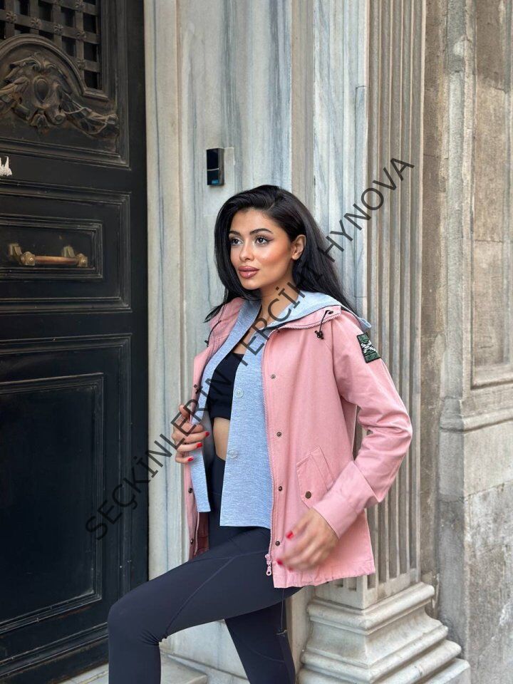 Kadın Ek Parça Kapüşon Kol Arma Detay Gabardin Ceket