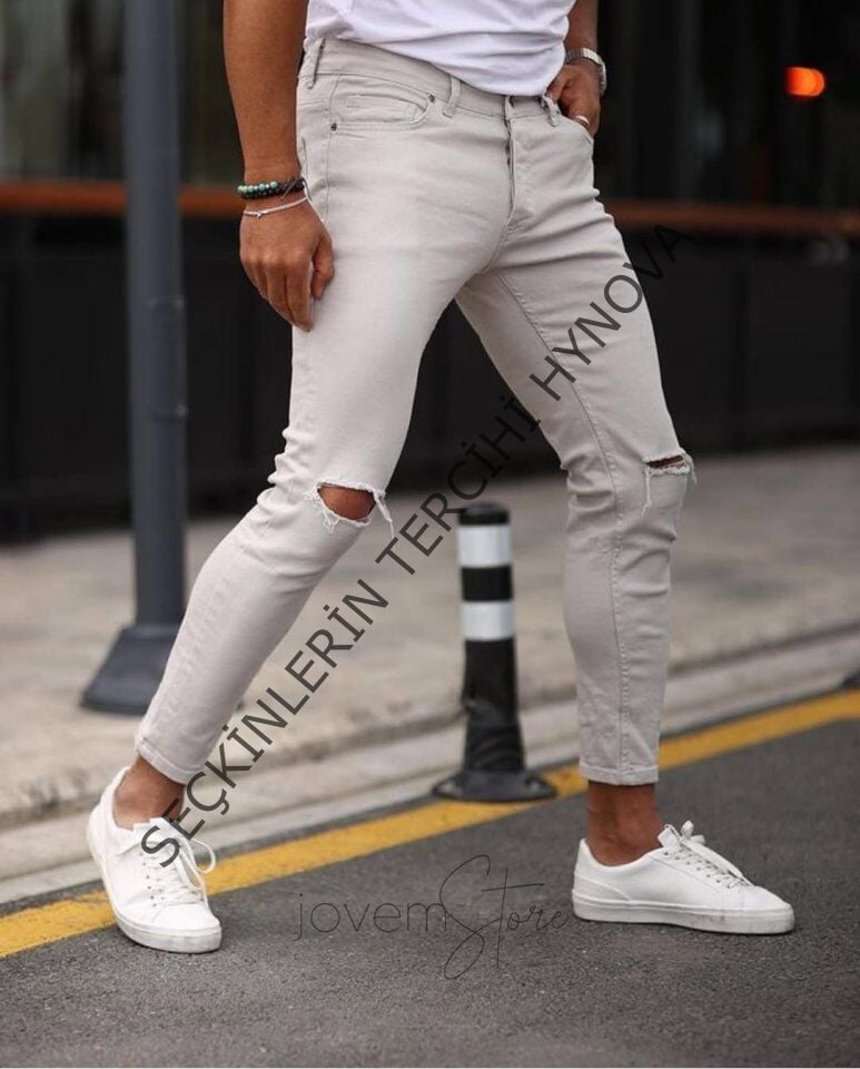 Erkek Taş Yırtık Detaylı Skinny Jean