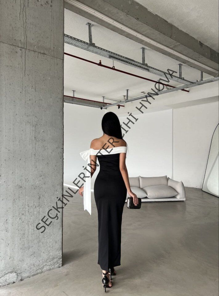 Kadın Madonna Yaka Skuba Krep Kumaş Kurdale Detay Elbise