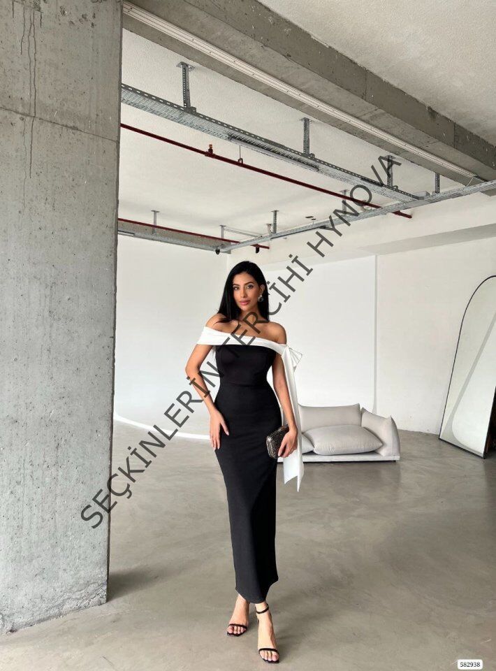 Kadın Madonna Yaka Skuba Krep Kumaş Kurdale Detay Elbise